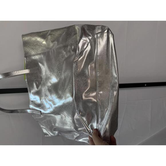Silver Metallic Tote Bag with Dual Handles - Picture 3 of 5